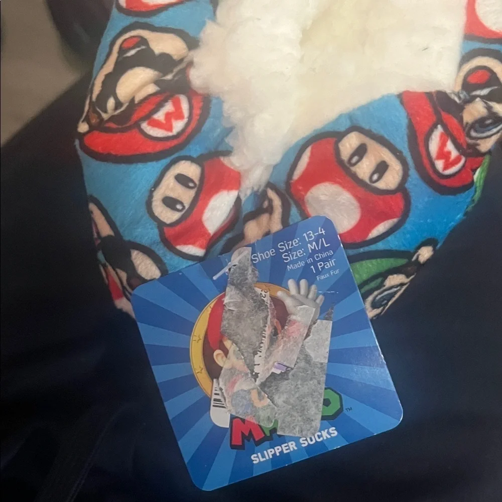 Cozy Mario Character Blue Kids slipper socks